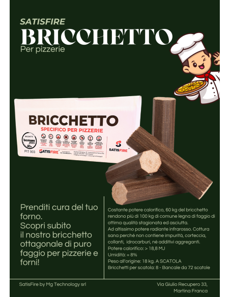5 Scatole da 18 kg Bricchetto ottagonale SatisFire puro faggio