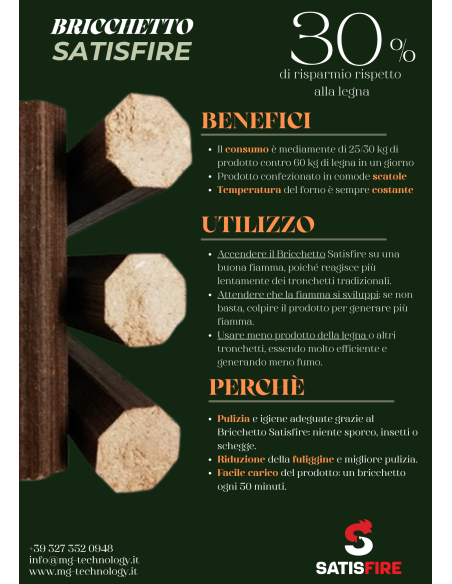 5 Scatole da 18 kg Bricchetto ottagonale SatisFire puro faggio